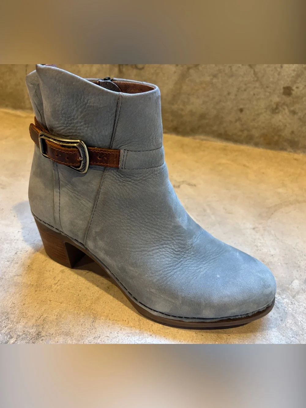 Dansko Gray Leather Ankle Boots with Brown Strap